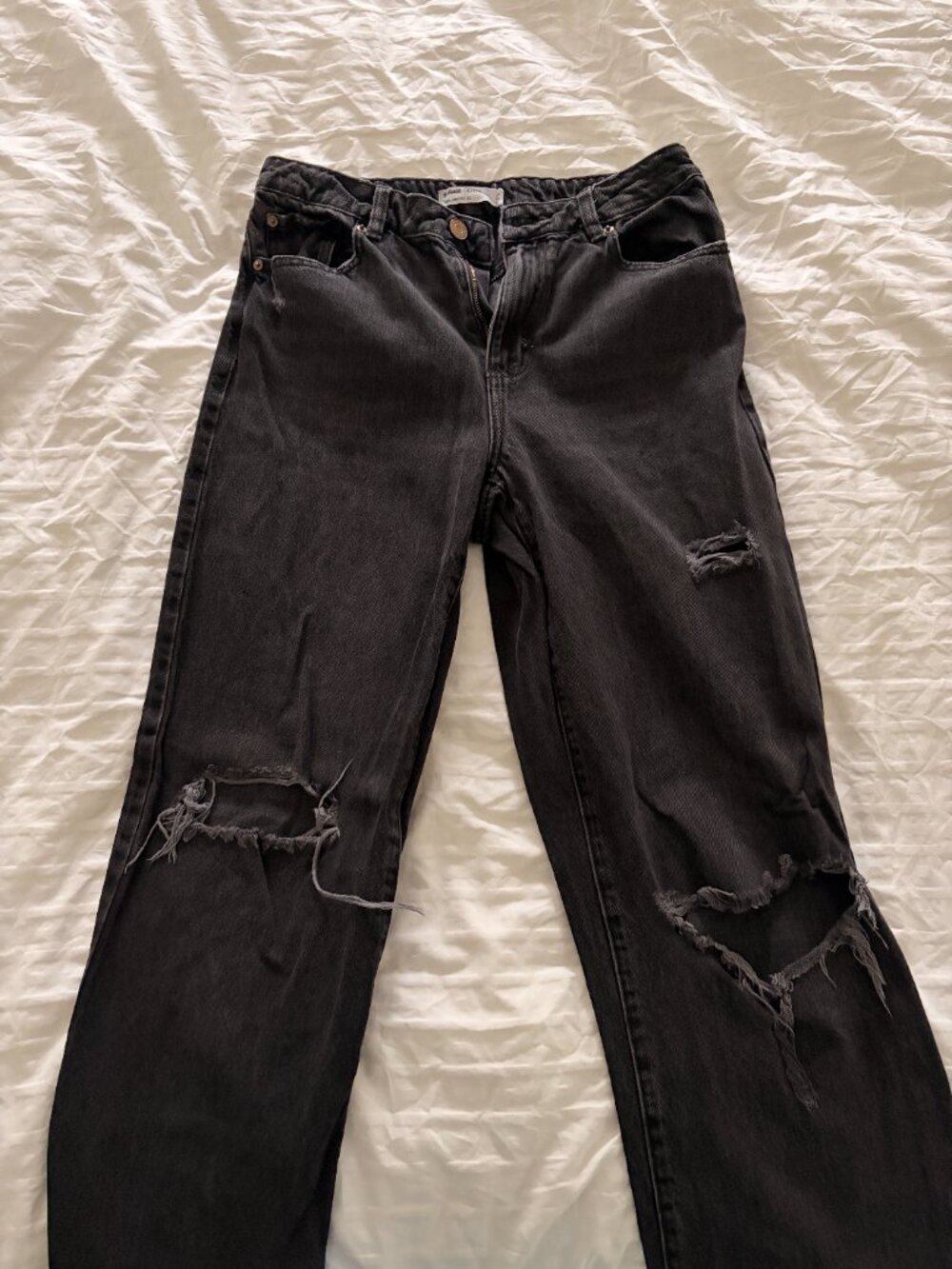 Black Garage Wide Leg Ripped Jeans